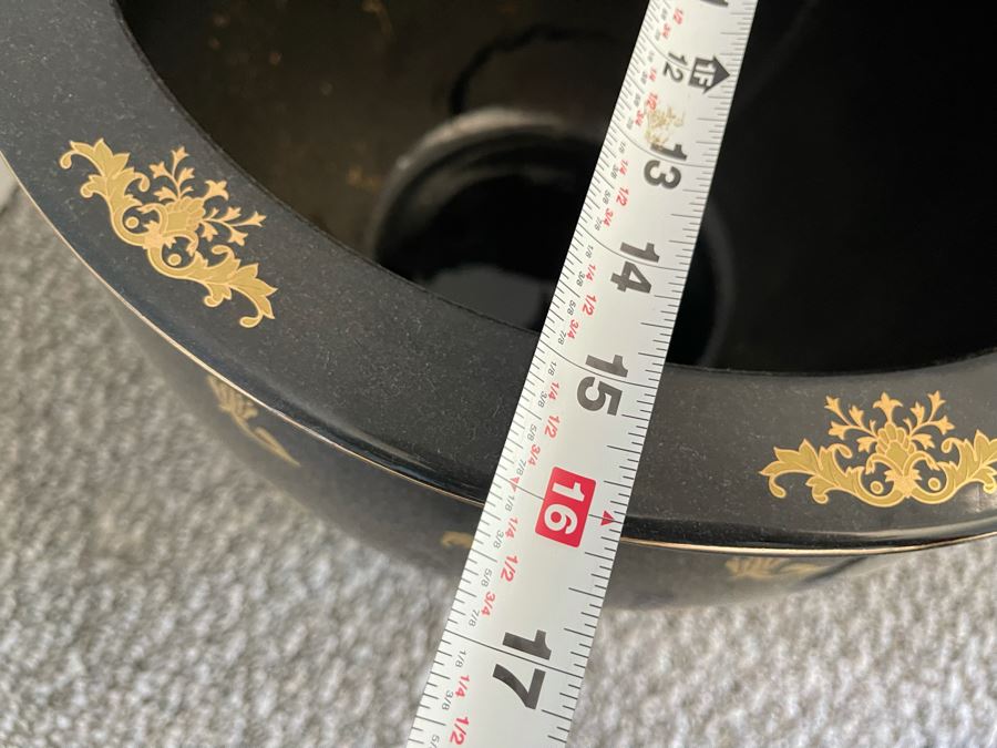 Chinese Black & Gold Porcelain 16' Planter With Artificial Tree [Photo 8]