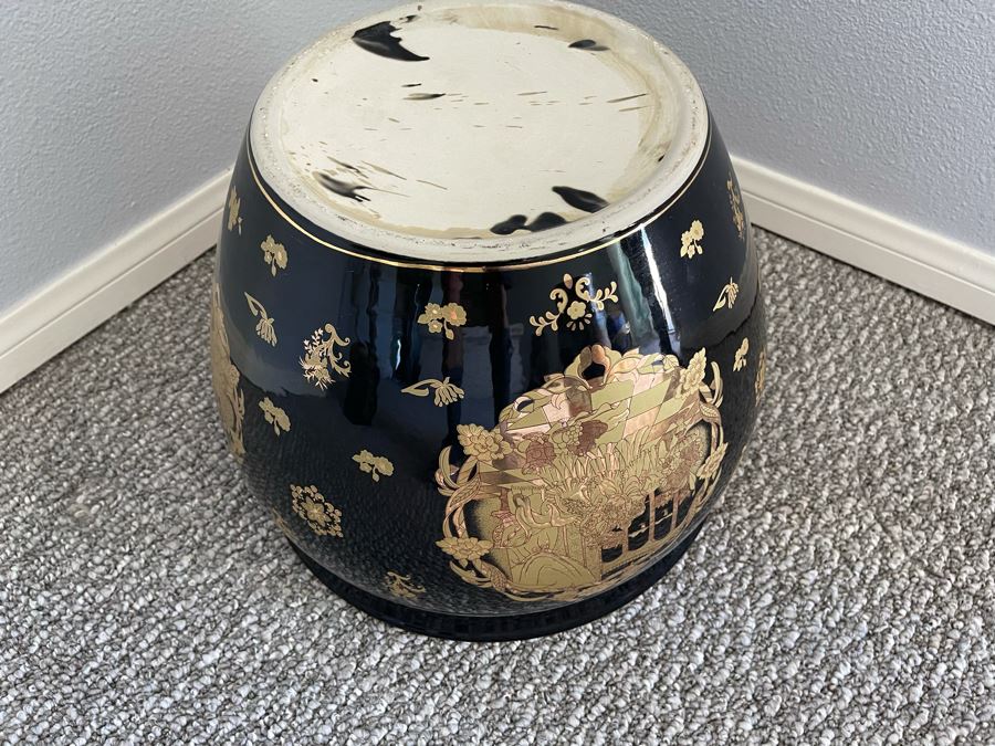 Chinese Black & Gold Porcelain 16' Planter With Artificial Tree [Photo 7]