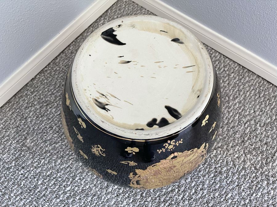 Chinese Black & Gold Porcelain 16' Planter With Artificial Tree [Photo 6]
