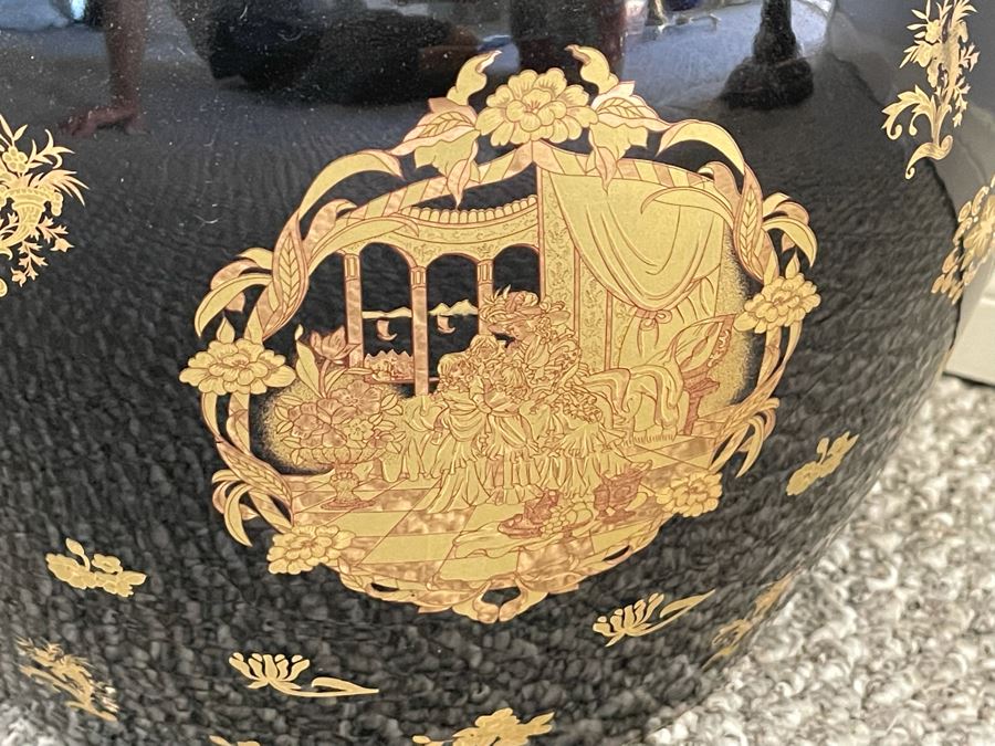 Chinese Black & Gold Porcelain 16' Planter With Artificial Tree [Photo 3]