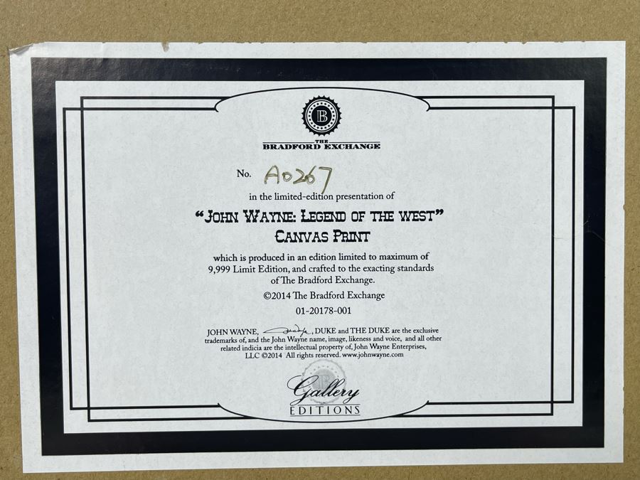 Limited Edition John Wayne: Legend Of The West Canvas Print Framed Bradford Exchange 20 X 24 [Photo 9]