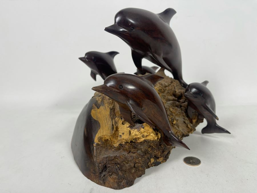 Impressive Carved Ironwood Dolphin Sculpture 12W X 10D X 9.5H [Photo 5]