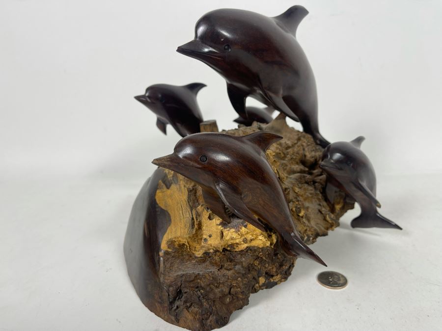 Impressive Carved Ironwood Dolphin Sculpture 12W X 10D X 9.5H [Photo 6]