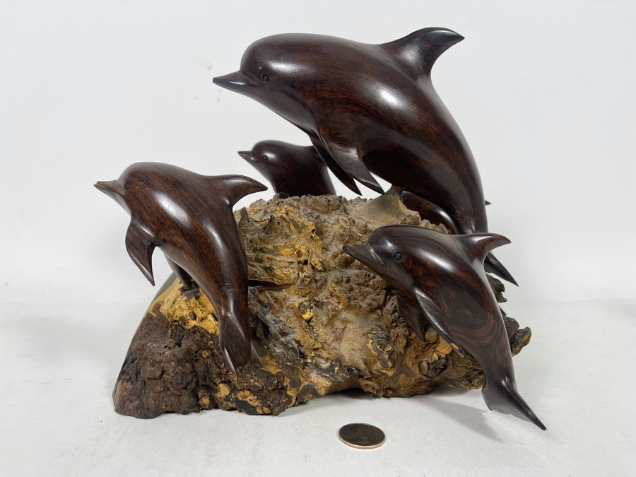 Impressive Carved Ironwood Dolphin Sculpture 12W X 10D X 9.5H [Photo 2]