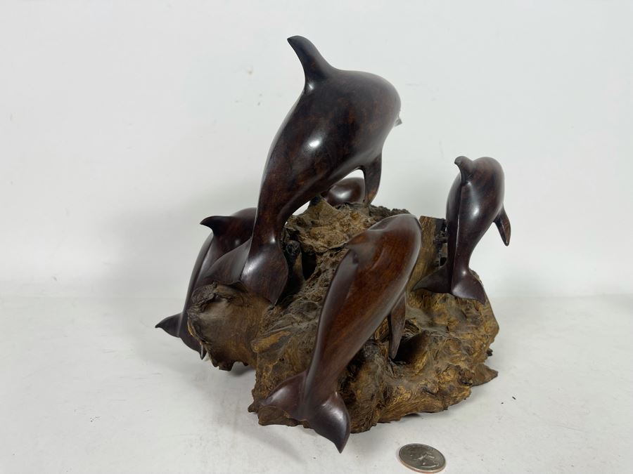 Impressive Carved Ironwood Dolphin Sculpture 12W X 10D X 9.5H [Photo 10]