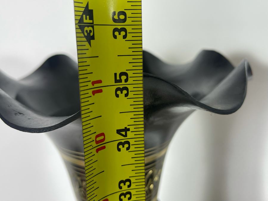 Pair Of Large Etched Brass Vases From India 35H [Photo 9]