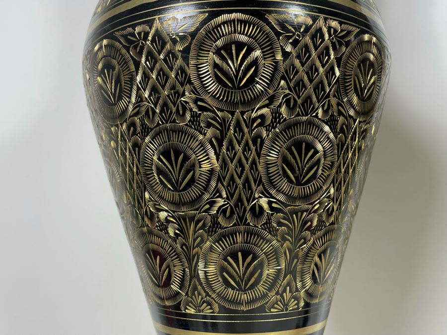 Pair Of Large Etched Brass Vases From India 35H [Photo 5]