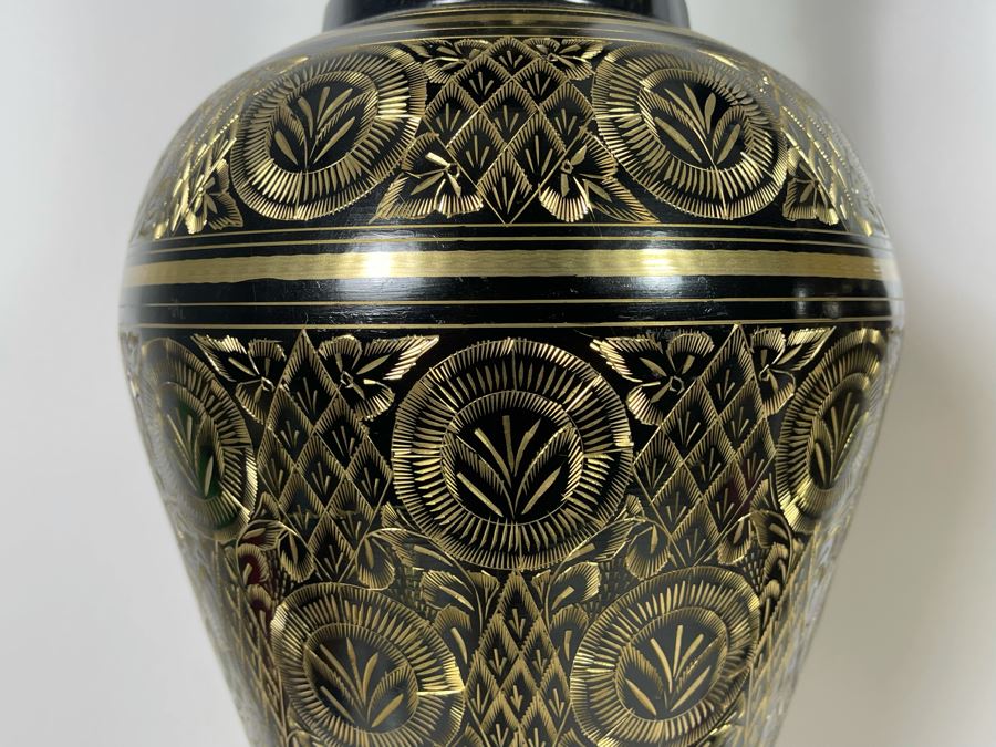 Pair Of Large Etched Brass Vases From India 35H [Photo 4]