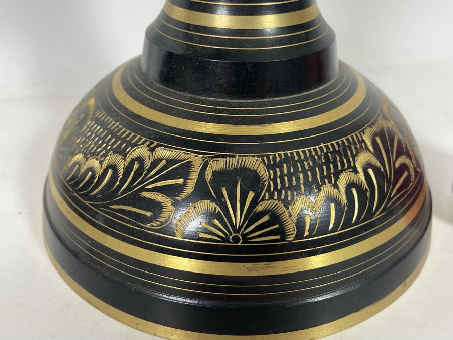 Pair Of Large Etched Brass Vases From India 35H [Photo 6]