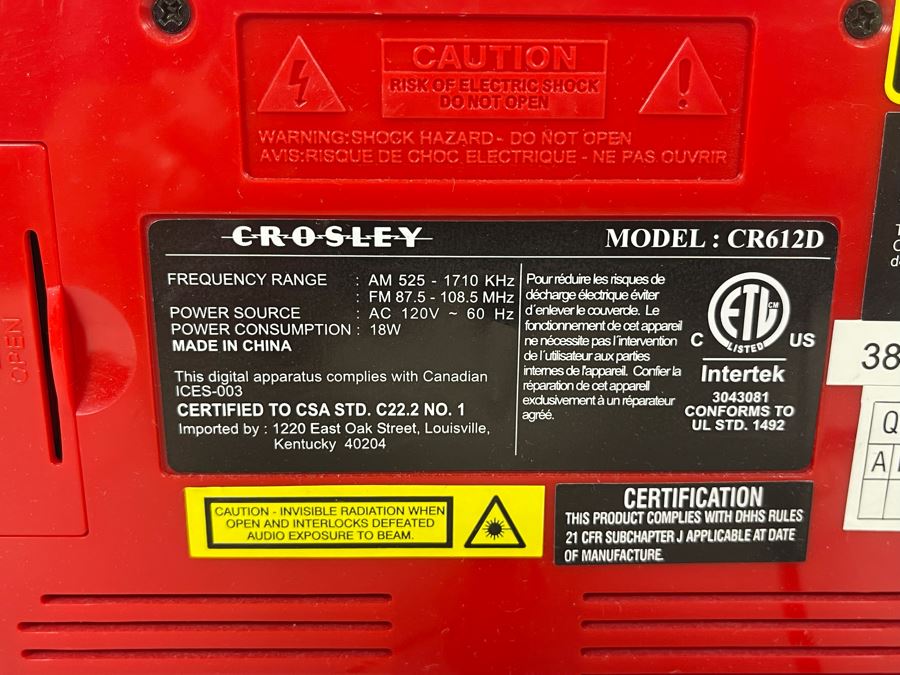 Crosley Portable Radio CD Player Model CR612D [Photo 6]