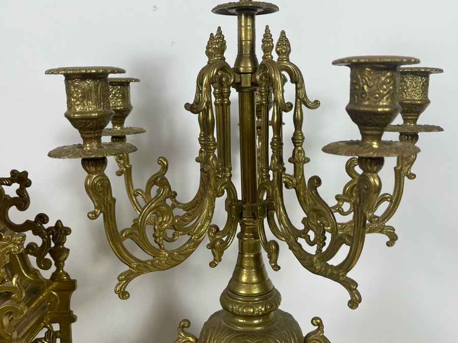 Ornate Brass Imperial Clock With Matching Brass Candelabras 24H - Clock Works But Stops - Will Need Servicing [Photo 13]