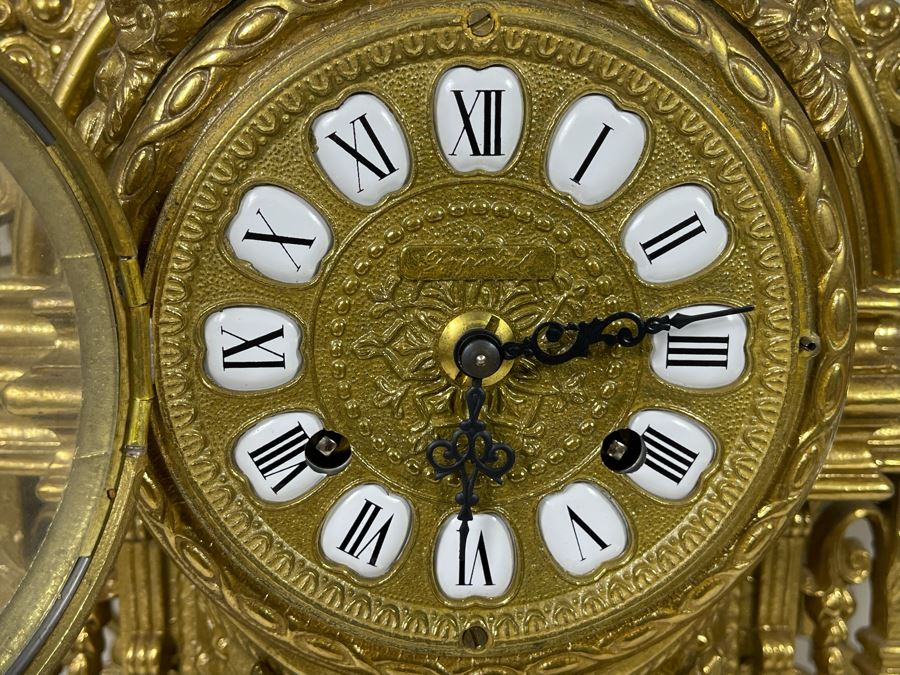 Ornate Brass Imperial Clock With Matching Brass Candelabras 24H - Clock Works But Stops - Will Need Servicing [Photo 9]