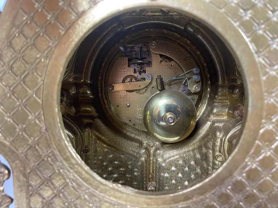 Ornate Brass Imperial Clock With Matching Brass Candelabras 24H - Clock Works But Stops - Will Need Servicing [Photo 17]