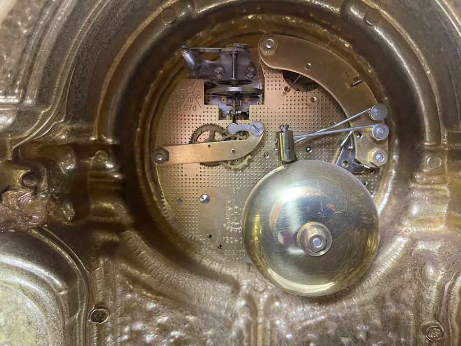 Ornate Brass Imperial Clock With Matching Brass Candelabras 24H - Clock Works But Stops - Will Need Servicing [Photo 18]