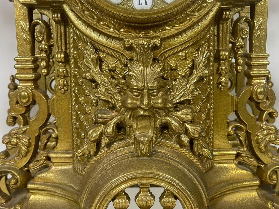 Ornate Brass Imperial Clock With Matching Brass Candelabras 24H - Clock Works But Stops - Will Need Servicing [Photo 11]