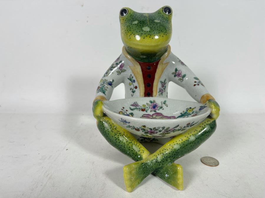 Decorative Chinese Porcelain Figural Frog Soap Dish 8.5H [Photo 2]