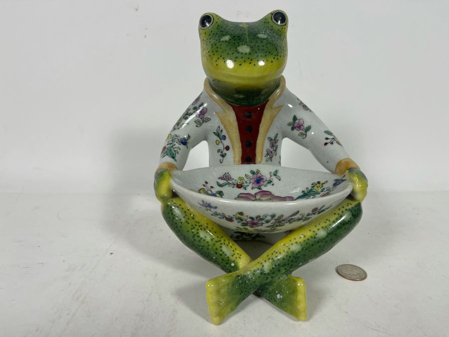 Decorative Chinese Porcelain Figural Frog Soap Dish 8.5H [Photo 3]