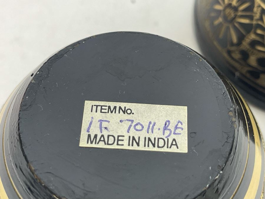 Etched Brass Vase 16H And Pair Of Etched Brass Apple Boxes From India [Photo 7]