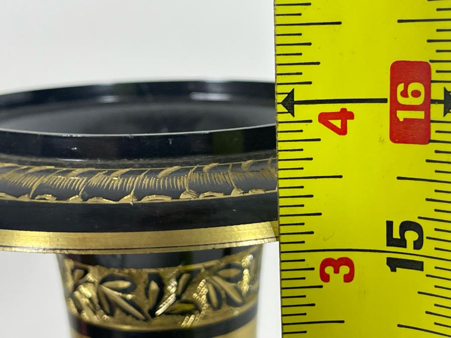 Etched Brass Vase 16H And Pair Of Etched Brass Apple Boxes From India [Photo 8]