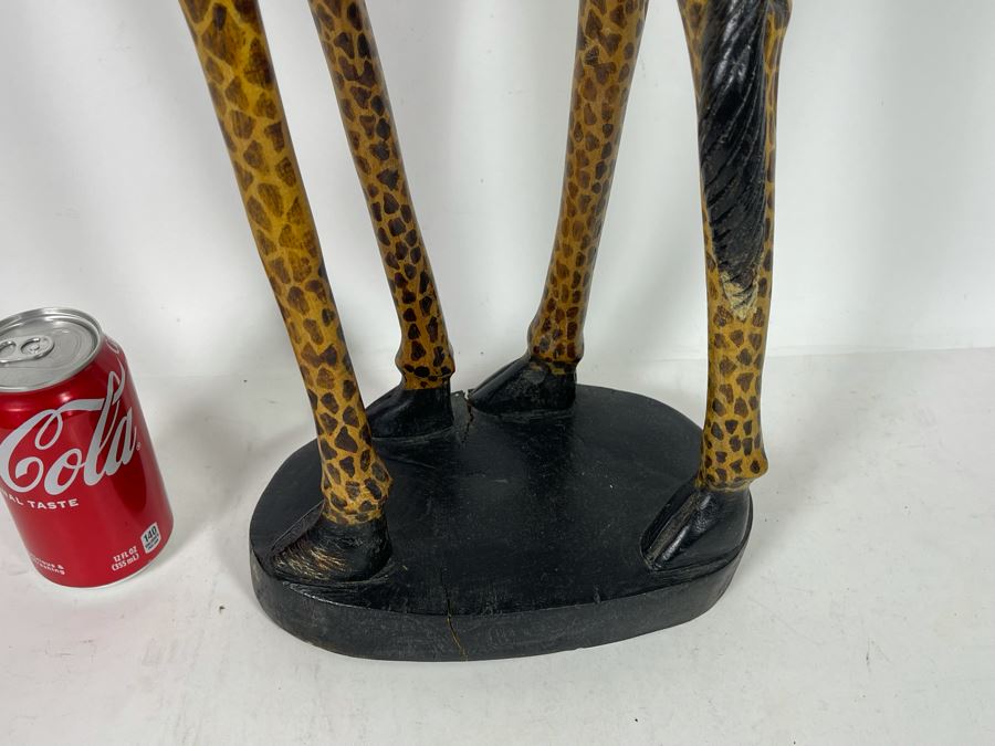 Large Hand Carved Wooden Giraffe Sculpture With Broken Ear 37H [Photo 5]