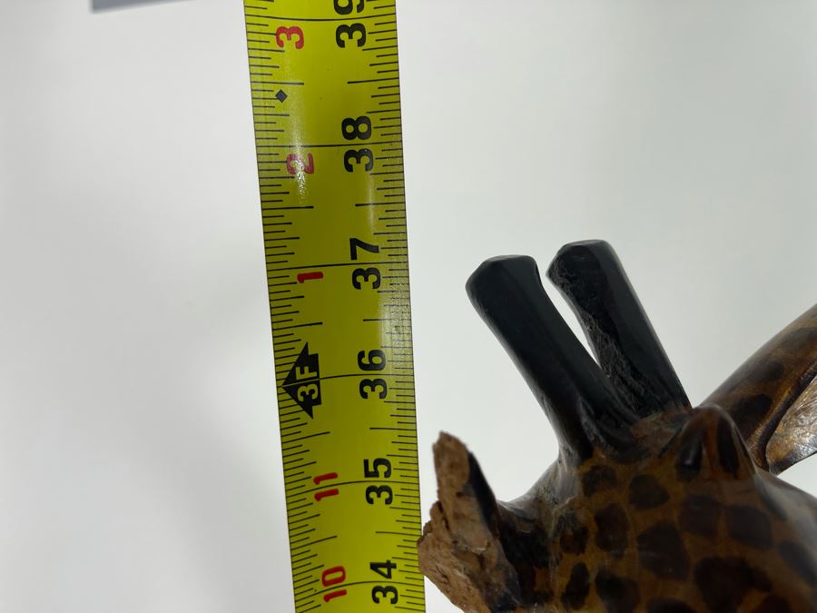 Large Hand Carved Wooden Giraffe Sculpture With Broken Ear 37H [Photo 6]