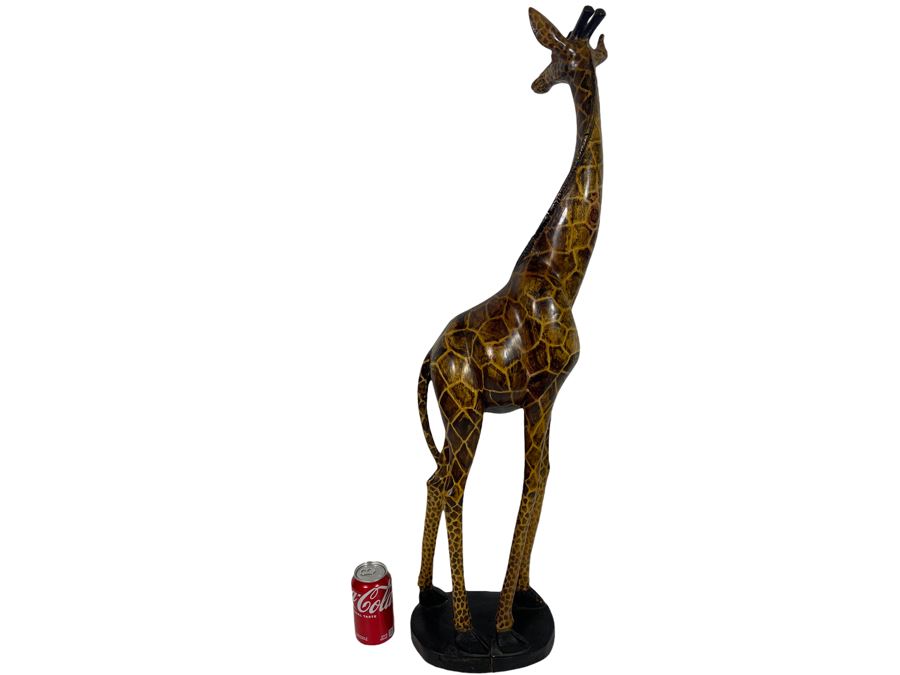Large Hand Carved Wooden Giraffe Sculpture With Broken Ear 37H [Photo 7]