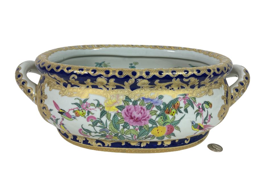 Large Decorative Chinese Bowl With Handles 17.5W X 10D X 6H