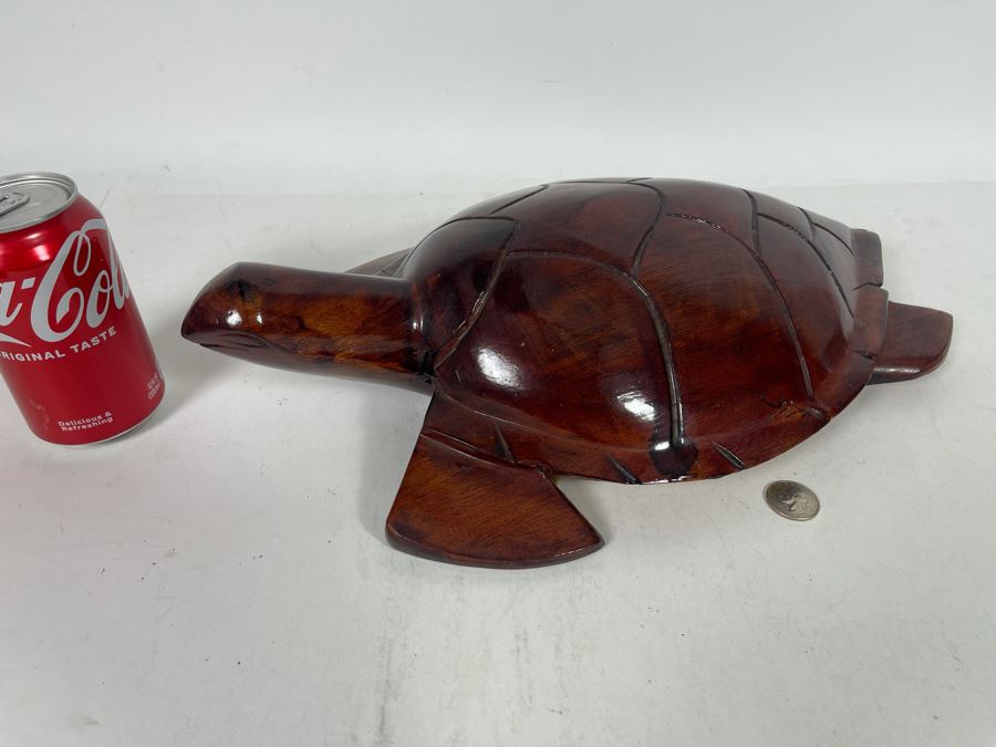 Hand Carved Wooden Sea Turtle Sculpture From Fiji 16W X 10D X 3H