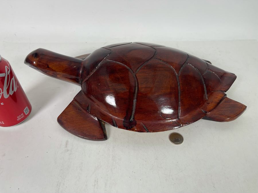 Hand Carved Wooden Sea Turtle Sculpture From Fiji 16W X 10D X 3H [Photo 4]