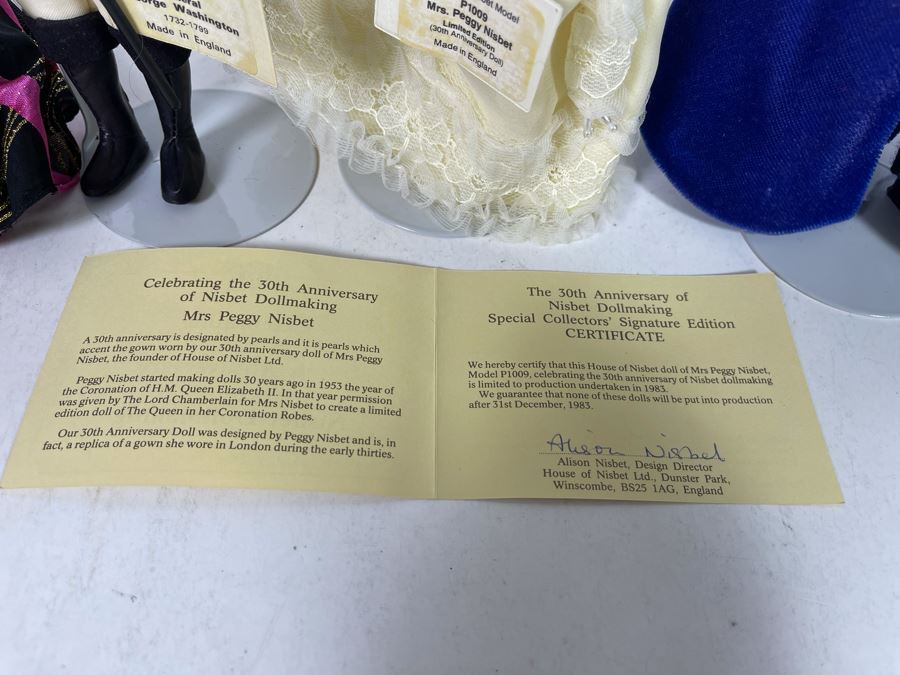 Four Peggy Nisbet 8' Dolls Including Signature Edition Celebrating 30th Anniversary Of Nisbet Dollmaking, George & Martha Washington And Sir Winston Churchill [Photo 13]