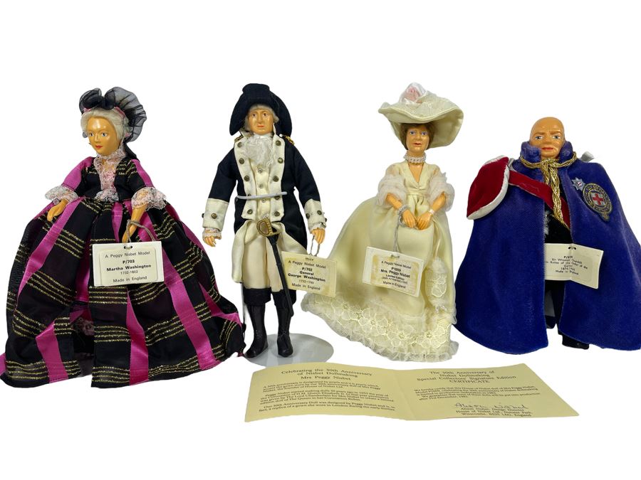 Four Peggy Nisbet 8' Dolls Including Signature Edition Celebrating 30th Anniversary Of Nisbet Dollmaking, George & Martha Washington And Sir Winston Churchill