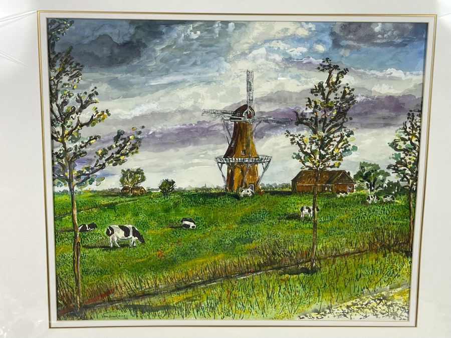 Original Signed Framed Watercolor Painting By Maria 'Van Den Haag' Becker Frame Measures 36 X 32 [Photo 2]