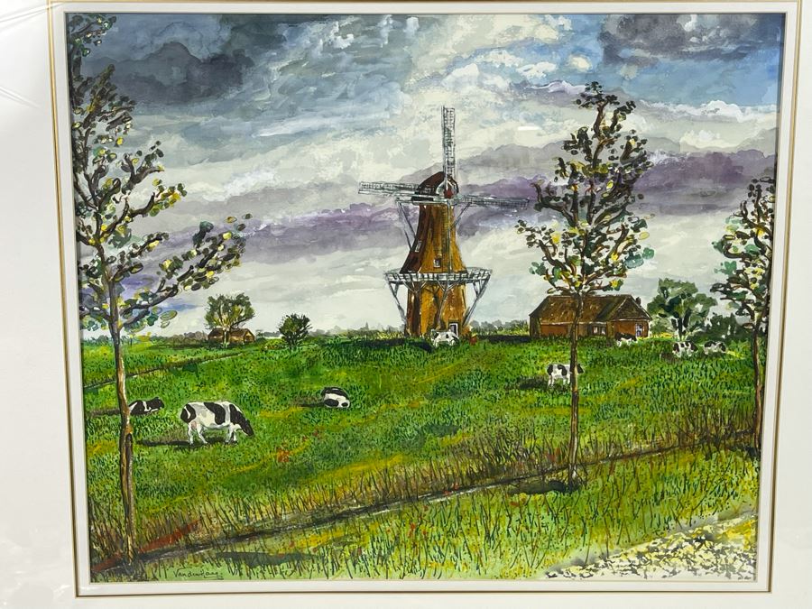 Original Signed Framed Watercolor Painting By Maria 'Van Den Haag' Becker Frame Measures 36 X 32 [Photo 3]