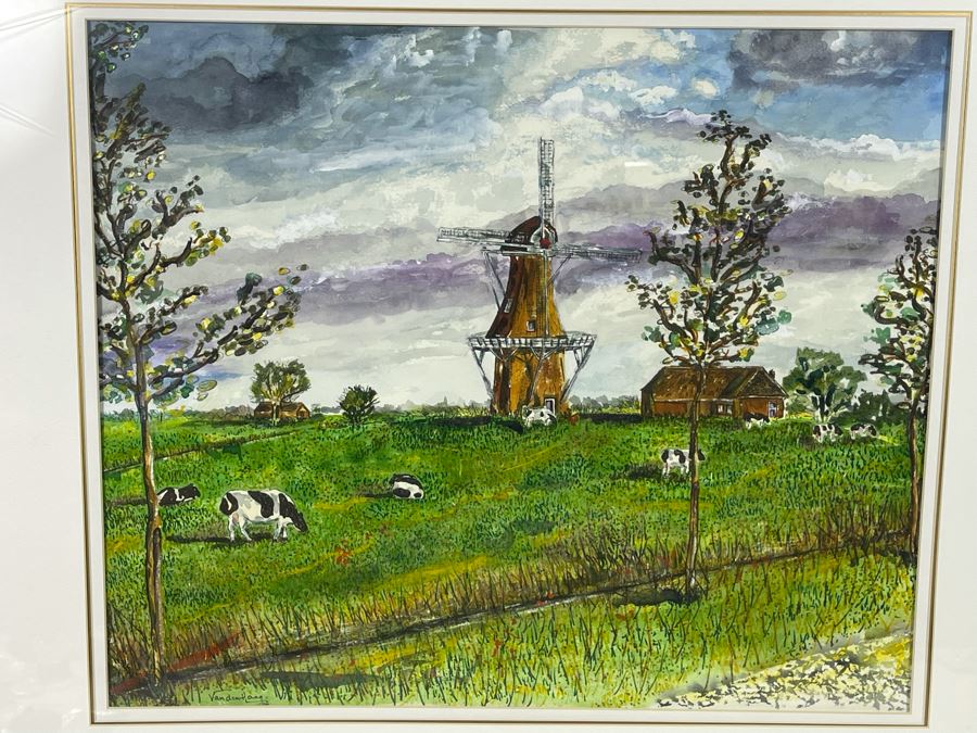 Original Signed Framed Watercolor Painting By Maria 'Van Den Haag' Becker Frame Measures 36 X 32