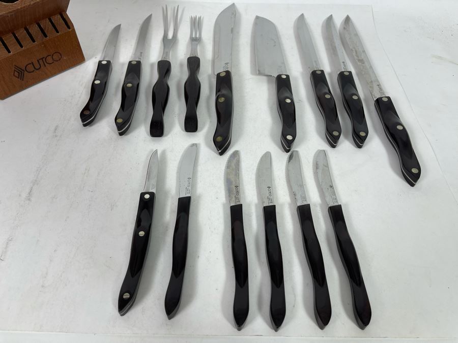 Lifetime Warranty The Forever Guarantee Cutco Kitchen Knives Set With Pair Of Cutco Wooden Storage Blocks - See Photos [Photo 8]