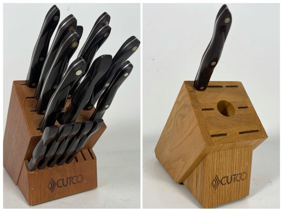 Lifetime Warranty The Forever Guarantee Cutco Kitchen Knives Set With Pair Of Cutco Wooden Storage Blocks - See Photos