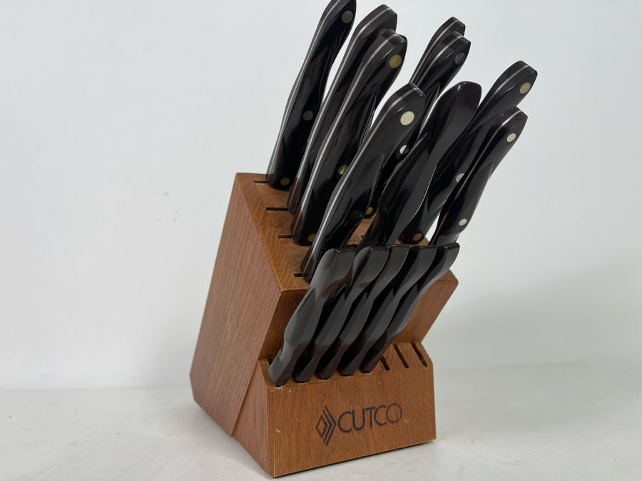 Lifetime Warranty The Forever Guarantee Cutco Kitchen Knives Set With Pair Of Cutco Wooden Storage Blocks - See Photos [Photo 2]