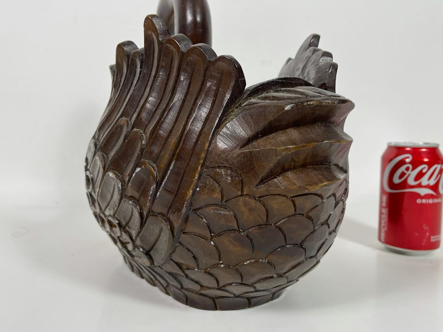 Large Carved Wooden Swan Sculpture Basket Signed On Bottom Sutis [Photo 6]
