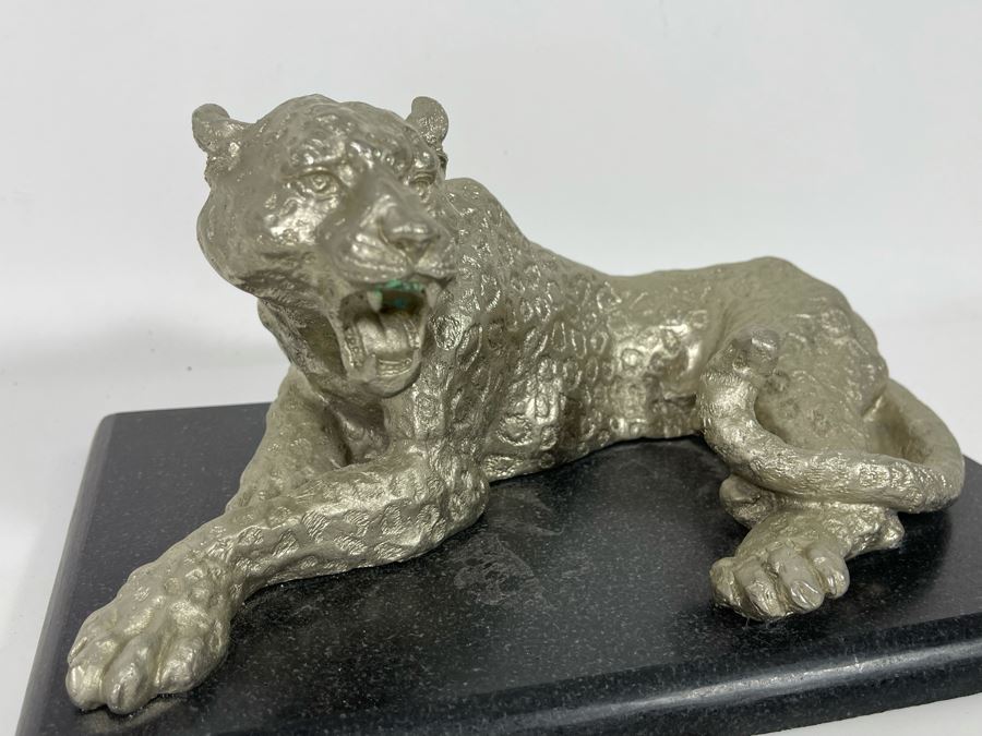 Metal Leopard Sculpture On Marble Base [Photo 4]