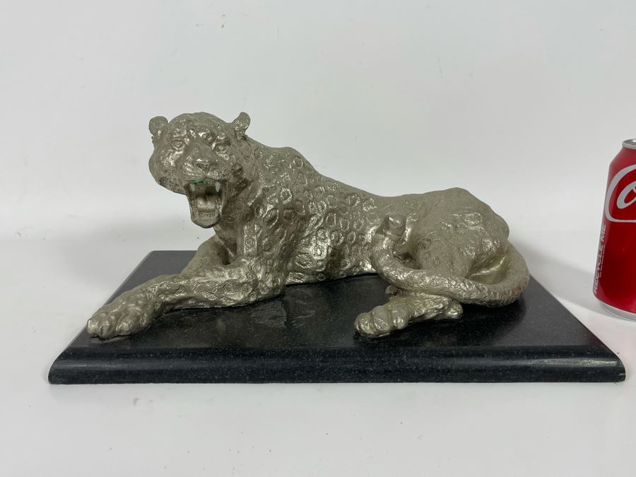 Metal Leopard Sculpture On Marble Base [Photo 3]