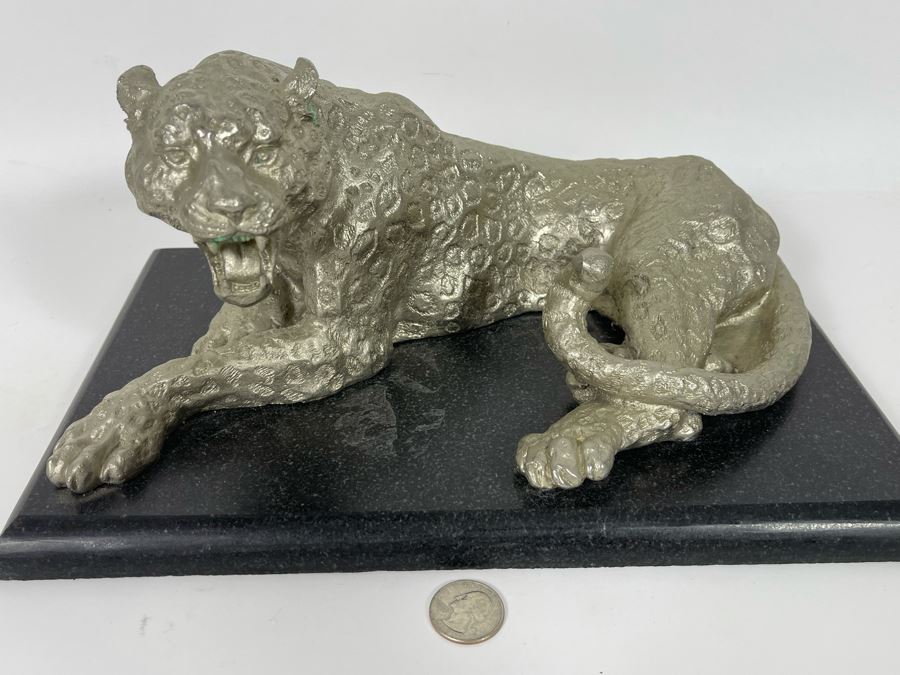 Metal Leopard Sculpture On Marble Base [Photo 2]