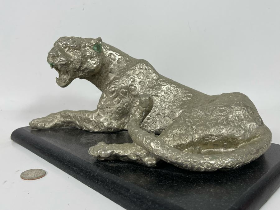 Metal Leopard Sculpture On Marble Base [Photo 5]