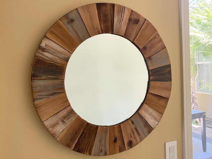 Round Wooden Wall Mirror 28R [Photo 1]