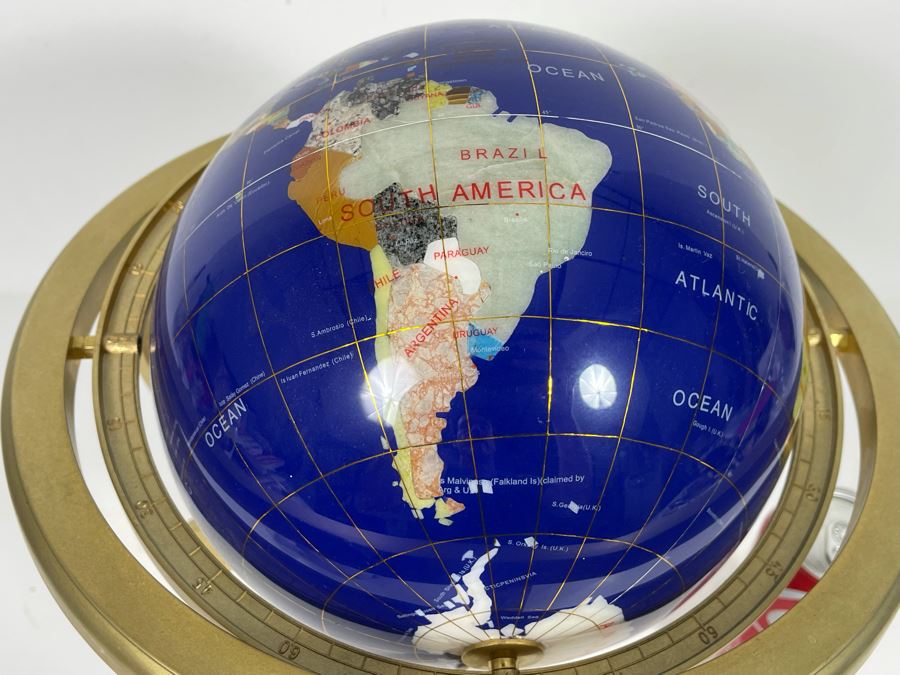 Tabletop Semi-Precious Inlaid Stone Globe With Brass Stand 13 X 15 [Photo 8]