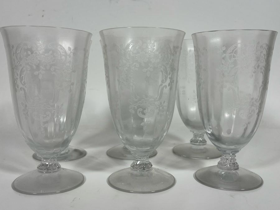 Six Etched Stemware Crystal Glasses 6H [Photo 2]