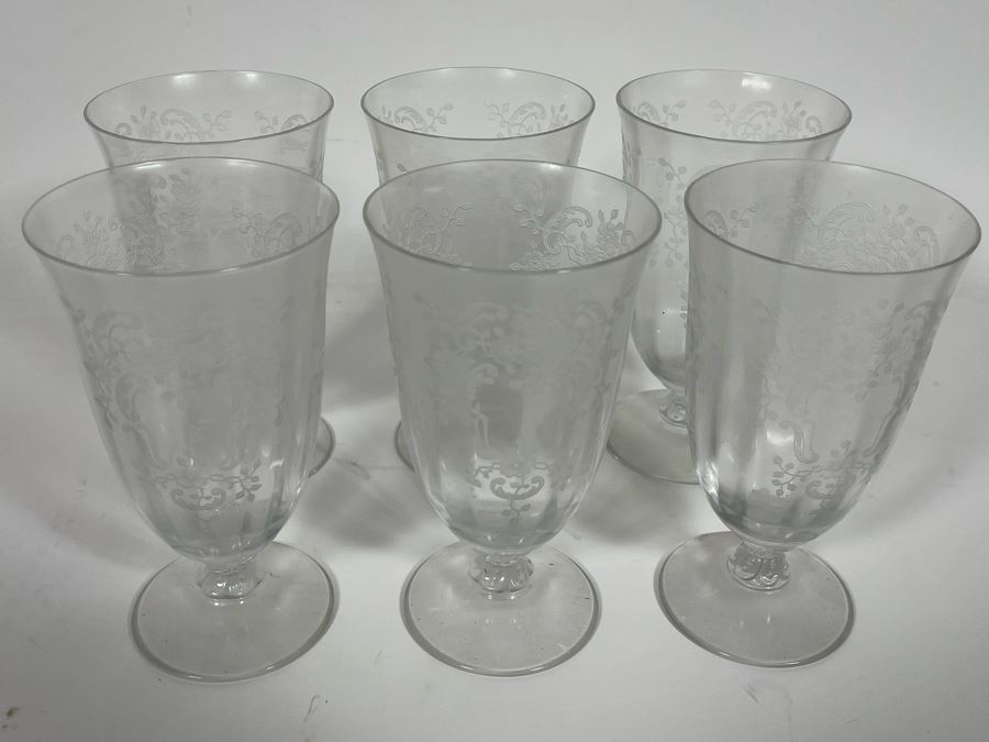 Six Etched Stemware Crystal Glasses 6H [Photo 5]