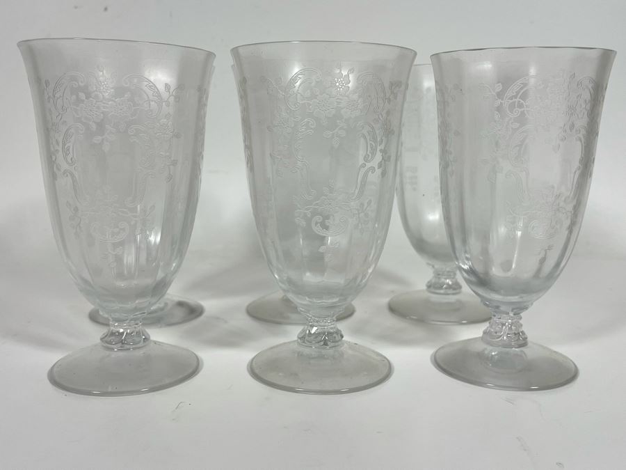 Six Etched Stemware Crystal Glasses 6H [Photo 4]