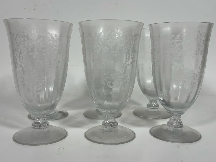Six Etched Stemware Crystal Glasses 6H [Photo 3]