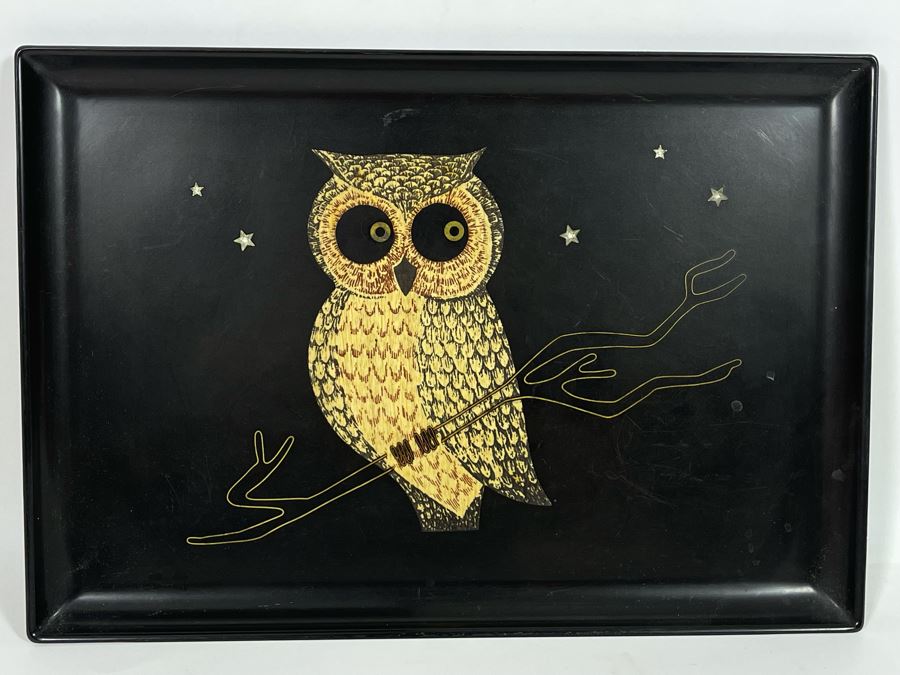 Couroc Inlaid Owl Tray 15.5 X 10.5 [Photo 2]
