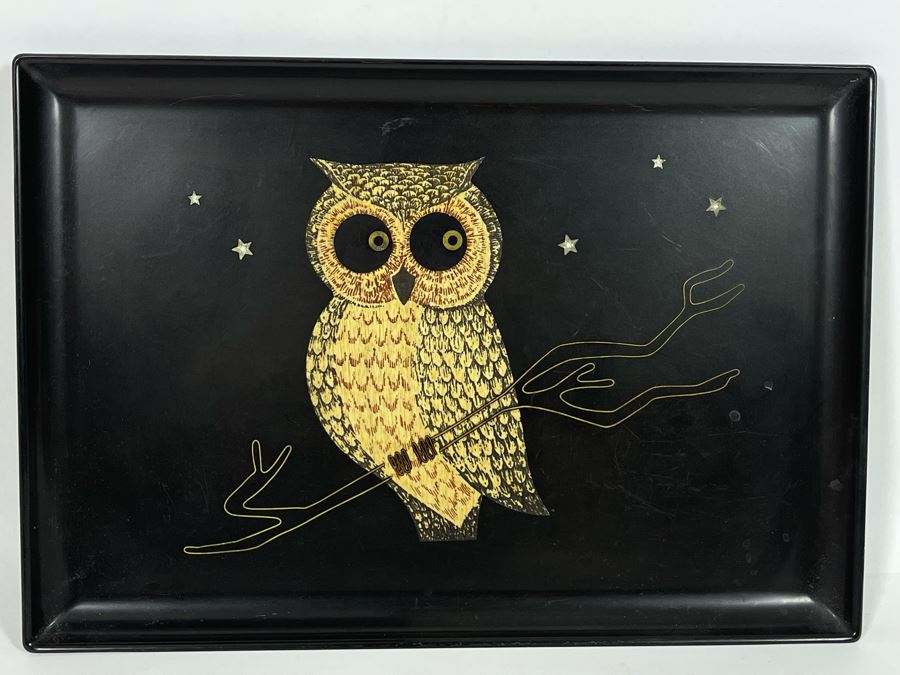 Couroc Inlaid Owl Tray 15.5 X 10.5
